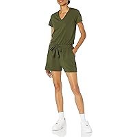 Amazon Essentials Women's Supersoft Terry Short-Sleeve V-Neck Romper (Previously Daily Ritual)