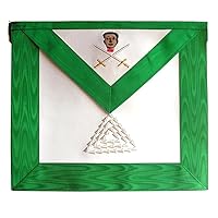 15th Degree Scottish Rite Apron - White & Green Moire with Silver Embroidery