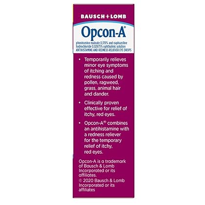 Opcon-A Allergy Eye Drops by Bausch & Lomb, for Itch & Redness Relief, 15 mL (Pack of 2), Packaging May Vary