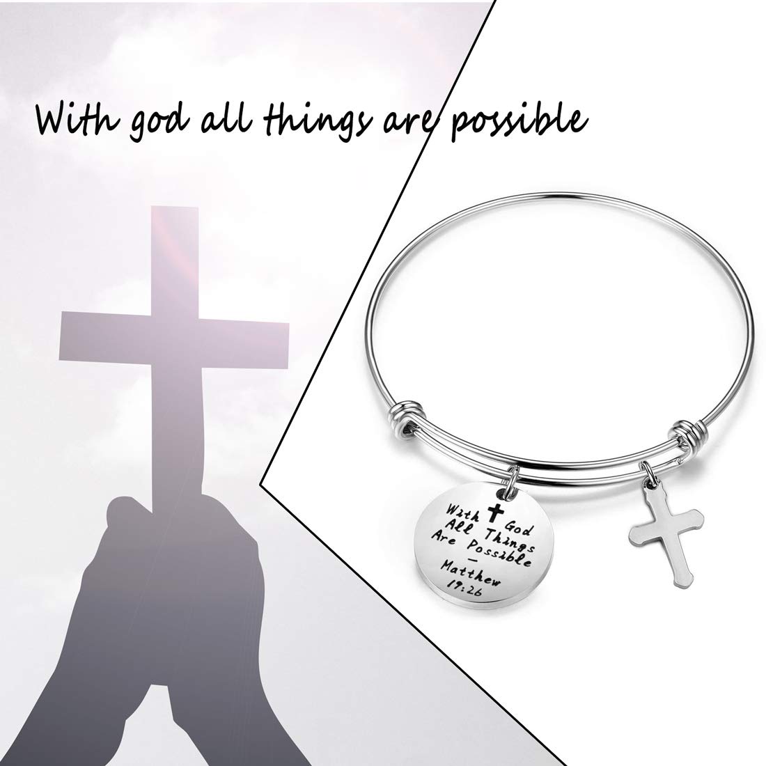 WUSUANED With God All Things are Possible Infinity Cross Necklace Bracelet Religious Jewelry Inspirational Gift