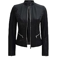 Women's Leather Jacket - Black Slim Fit Real Lambskin Leather Jackets For Women (6X-LARGE)