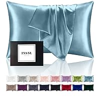 INSSL Silk Pillowcase f Women, Mulberry Silk Pillowcase for Hair and Skin and Stay Comfortable and Breathable During Sleep(Blue Gray,Queen)