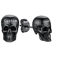 ChainsHouse Gothic Skull Hoop Earrings for Men, Surgical Stainless Steel Huggie/Stud Skeleton Earrings Retro Punk Jewelry for Men Women