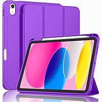 ZryXal New iPad 10th Generation Case 10.9 Inch 2022 with Pencil Holder, Smart iPad Case with Soft TPU Back [Support Auto Wake/Sleep] (Grape Purple)
