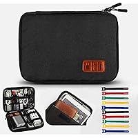 Travel Cable Organizer Bag Double Layer Waterproof Portable Electronic Accessories Organizer for USB Cable Cord Phone Charger Headset Wire SD Card with 10pcs Cable Ties(Black)