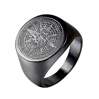 Men' Stainless Steel Carve Nautical North Star Marine Compass Sailor Signet Ring