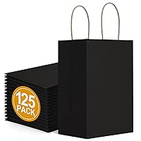 BagDream 125 Pack 5.25x3x8 Inches Small-Gift-Bags-Black-Paper-Bags-with-Handles-Bulk Kraft Paper Gift Bags for Birthday Party Favors Bags Craft Retail Goody Business Gift Bags