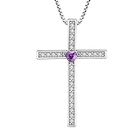 FJ Cross Necklace 925 Sterling Silver with Birthstone Cubic Zirconia Jewellery Gifts for Women Girls