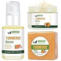 Complete Turmeric Skincare Trio, Turmeric Soap, Turmeric Serum & Turmeric Cream - Natural Solutions for Clear, Smooth Skin - For All Skin Types, Men & Women
