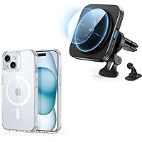 ESR Case Compatible with iPhone 15 Case Magnetic Wireless Car Charger, Compatible with MagSafe, Car Charger, Air Vent Phone Holder Mount, Military-Grade Protection, Yellowing Resistant
