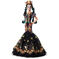 Barbie Collector Dia De Muertos Doll, 11.5-inch, Brunette, Wearing Embroidered Dress, Flower Crown & Skull Makeup with Doll Stand and Certificate of Authenticity
