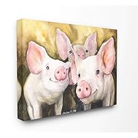 Stupell Industries Baby Pigs Animal Yellow Watercolor Painting Canvas Wall Art, 16 x 20, Multi-Color