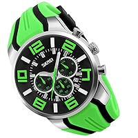 SKMEI Mens Silicone Band Waterproof Sport Casual Large Dial Chronograph Luxury Luminous Analog Quartz Wrist Watch Black