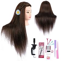MEDO Mannequin Head Brown 26 Inch 4# Long Straight Hair Training Head With 50% Real Hair Styling Manikin Practice Head Cosmetology Doll Head With 9 Tools And Clamp For Free Makeup On (Makeup on, 4)