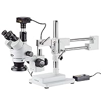 AmScope SM-4TZ-144A-18M3 3.5X-90X Trinocular Stereo Zoom Microscope w/Multi-Zone 144 LED and 18MP USB 3.0 C-Mount Camera on Double Arm Boom Stand