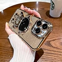 Spevert for iPhone 15 Pro Case Luxury Glitter Case with Cute Astronauts Stand [Military Drop Protection] Full Camera Lens Proteciton for Women Men Girls Shockproof Anti-Scratch case 6.1''(Gold)