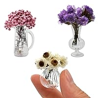 iLAND Miniature Dollhouse Accessories fits Barbie Furniture, Glass Vases w/ Dried Flowers Set for Dollhouse Furniture Antique (Luxurious 3pcs)(Luxurious 3pcs)