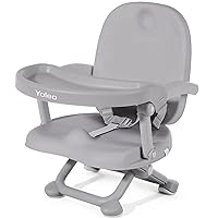 YOLEO Baby High Chair Booster Seat for Dining Table, Adjustable Height Travel Booster Seat with Tray, Toddler Booster Seat Easy Clean(Grey