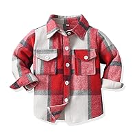 IDOPIP Toddler Baby Boys Plaid Flannel Shirt Long Sleeve Button Down Shirts Fur-lined Jacket Shirt Winter Fall Tops Clothes