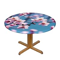 Flower Pattern Print Round Table Cover with Anti Slip Tablecloth, 100% Polyester Tablecloth, Outdoor Waterproof Elastic Tablecloth, Easy to Clean, Suitable for 44 