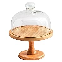 Cake Stand 8 Inch Wooden Cake Stand with Clear Glass Lid Cake Dome Cake Holder for Party Cake Dessert Cheese Fruit Display and Storage Cake Stand