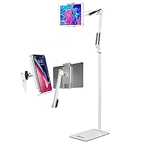 Adjustable Floor Stand Universal 360-degree Rotatable Metal Tablet Holder Compatible Samsung Galaxy Tab and Phones(White)