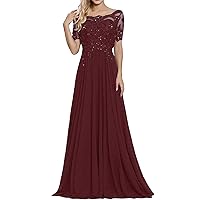 Appliques Mother of The Bride Dresses Beaded Chiffon Formal Evening Gown Size 22 Burgundy