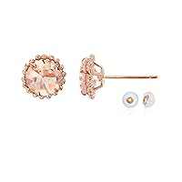 10K Rose Gold 5mm Round with Bead Frame Stud Earring with Silicone Back