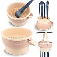 Makeup Brush Cleaner Mat 3 in 1 Silicone Makeup Brush Cleaning Bowl with Drying Holder Brush Cleaning Scrubber Tool Cosmetic Brush Cleaner with Holder for Storage Stand
