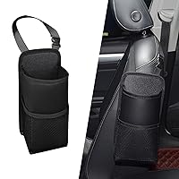 1 PC Mini Car Seat Side Cup Holder, 4.92In x 9.84In Soft Waterproof Fiber Leather Multi-Function Vehicle Storage Bag with Mesh Pocket, Universal Automotive Organizer Accessories (Black)