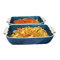 Miiibooo Casserole Dishes for Oven, Ceramic Baking Dish Set of 2, 9x6 Lasagna Pan Deep, Rectangular Baking Pan with Handles, Oven Microwave Safe and Durable Bakeware for Cooking, Peacock Blue