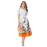 Dresses for Women - 1 Floral Print Belted Shirt Dress