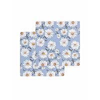 Blue Daisy Kitchen Towels Set of 2, Waffle Microfiber Towels Cleaning, Spring Floral Summer Botanical Watercolor Absorbent Dish Towels Cloths Decorative Hand Towels for Bathroom 12x12 Inch