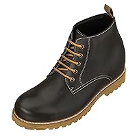 CALTO Men's Invisible Height Increasing Elevator Shoes - Premium Leather Lace-up Round-toe Work Boots - 3.4 Inches Taller