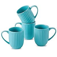 Hasense Ceramic Coffee Mugs, Coffee Mug Set of 4, 16 oz Large Tea Cups for Men, Women, Ribbed Latte Cup for Coffee and Cocoa, Easy to Clean, Turquoise