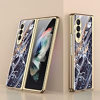 SHIEID Galaxy Fold 4 Case, Z Fold 4 Case Ultra-Thin Tempered Glass Phone Case Protective Cover for Samsung Galaxy Z Fold 4 5G Fashion Electroplated PC Back Cover, Marble-3