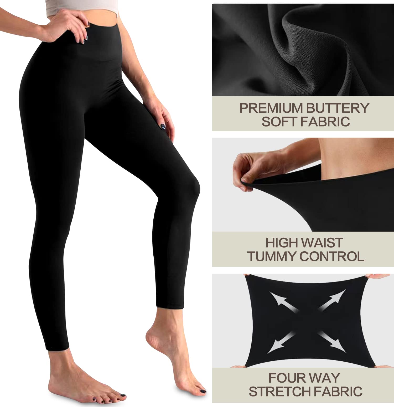 Buy 3 Pack Leggings for Women-No See-Through High Waisted Tummy