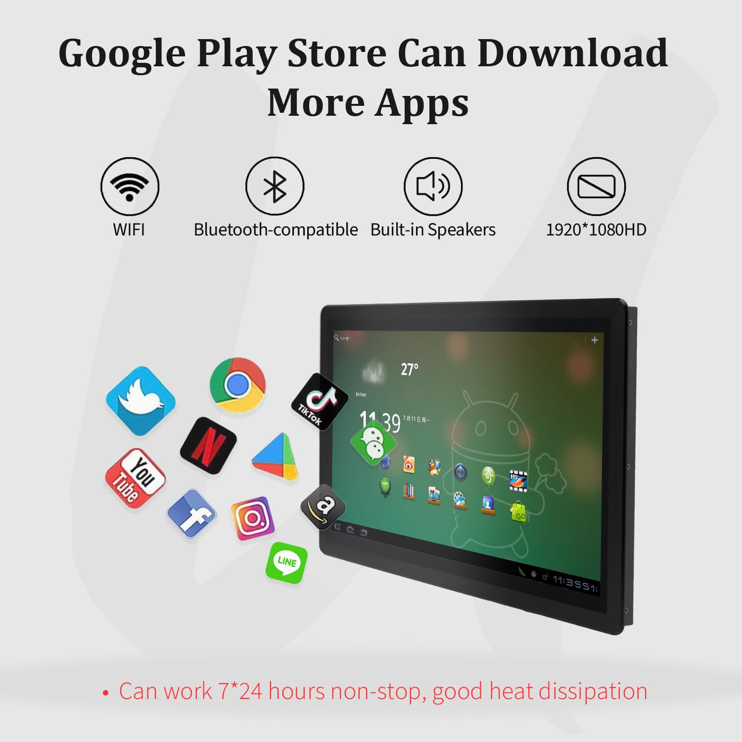 TouchWo 21.5 inch Industrial Embedded Touch Panel PC, Android All in One with Open Frame Capacitive Touchscreen Monitor, RK3568 RAM 4GB & ROM 32GB, Built-in Speakers