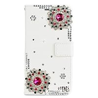 Crystal Wallet Case Compatible with iPhone 12 / iPhone 12 Pro - Luxury Flowers - Hot Pink&White - 3D Handmade Glitter Bling Leather Cover with Screen Protector & Beaded Phone Lanyard