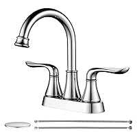 Bathroom Sink Faucet GENBONS 4 Inch 2 Handle Centerset Bathroom Faucet Chrome Bath Sink Faucet with Pop-up Drain Stopper and Supply Hose, Bathroom Faucets California Compliant