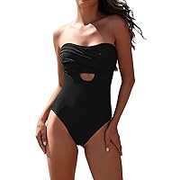 Pink Queen Women Strapless One Piece Swimsuit Twisted Tummy Control High Cut Bathing Suit Swimwear