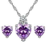 Harlorki 925 Silver Plated Cubic Zirconia Shiny Rhinestone Love Heart Pendent Necklace Stud Earrings Jewelry Set for Women Lady