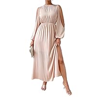 Women's Solid Cold Shoulder A-line Dress with Cut Out and Split Details