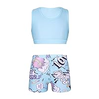 Child Girls 2-Piece Tank Top with Letter Print Bottoms set for Gymnastics Dance Gym Sports