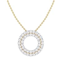 Certified 18K Gold Circle Pendant in Round Natural Diamond (2.18 ct) with White/Yellow/Rose Gold Chain Simple Necklace for Women