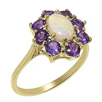 10k Yellow Gold Natural Opal & Amethyst Womens Cluster Ring - Sizes 4 to 12 Available