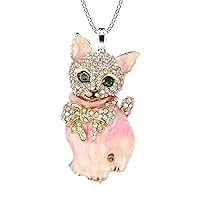 Fashion Pink Cat Pendant Crystal Choker Necklace Natural Sparkling Crystal Bow Cat Necklace 1Pcs