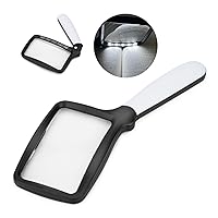 Handheld Magnifying Glass Folding Full Page Magnifier 2X Rectangular Reading Magnifiers Lens with 5 LED Lights for Seniors, Low Vision, Macular Degeneration, Hobbyists, Read Easily at Night