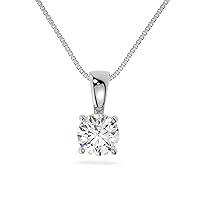 14K Solid White or Yellow Gold Lab Grown Moissanite Diamond Solitaire Pendant Necklaces | Round, Emerald, Cushion Shape | Pendant Only or with Box/Cable Chain | Made in USA