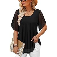 onlypuff Plus Size Blouse Chiffon Dressy Sheer Sleeve Tops for Women Causal Fall Fashion 2024 Flowy Shirts Formal Tops and Blouses for Work Profession Solid Black 3XL